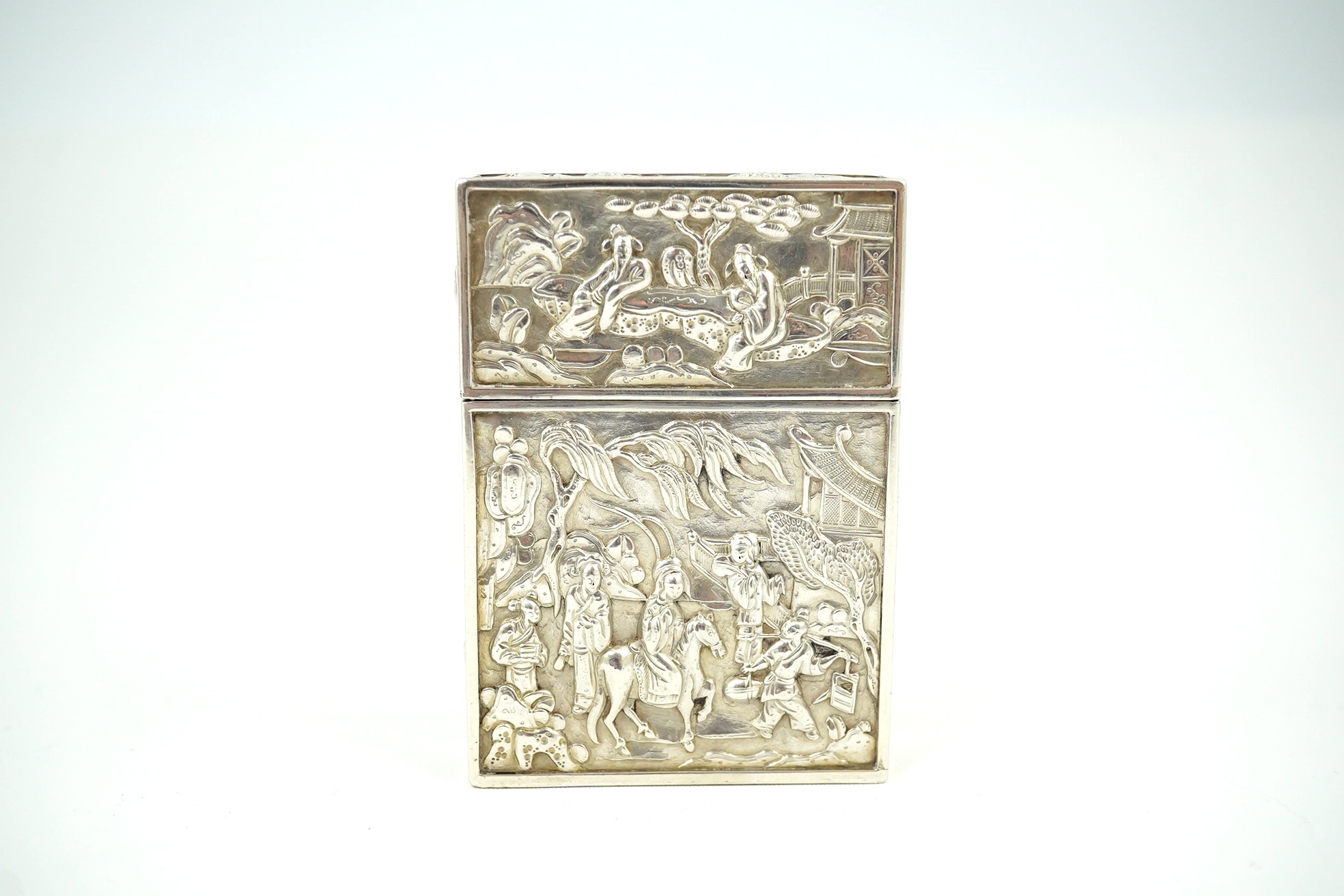 A 19th century Chinese export silver card case, maker possibly Khecheong, Canton